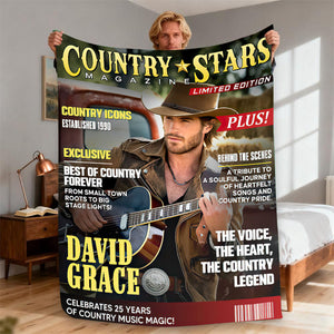 Personalized Country Stars Magazine Blanket, Custom Country Stars Photo Canvas, Cool Gift For Music Lover
