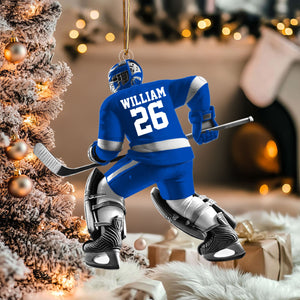Hockey Player Christmas Ornament, Personalized Ornament