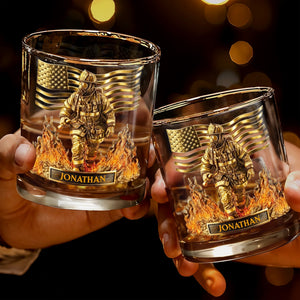 Personalized Firefighter & American Flag Whiskey Glass – "Celebrate Our Heroes" | Gift For Firefighters