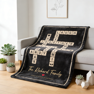 Custom Crossword Family Names Blanket, Personalized Family Name Sign