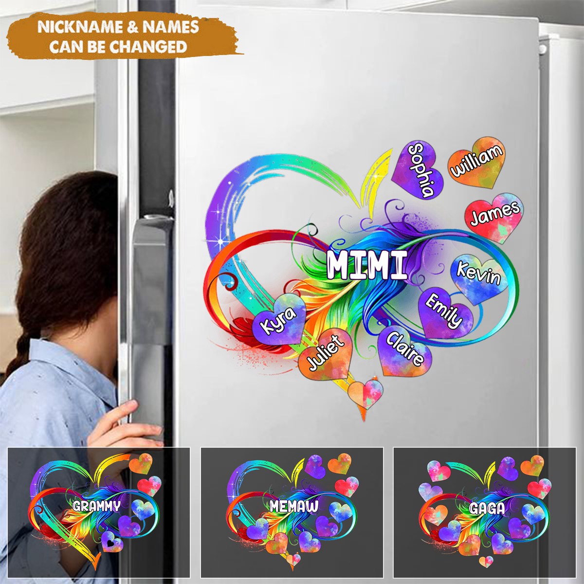 Personalized Grandma Mom Heart Rainbow Decal