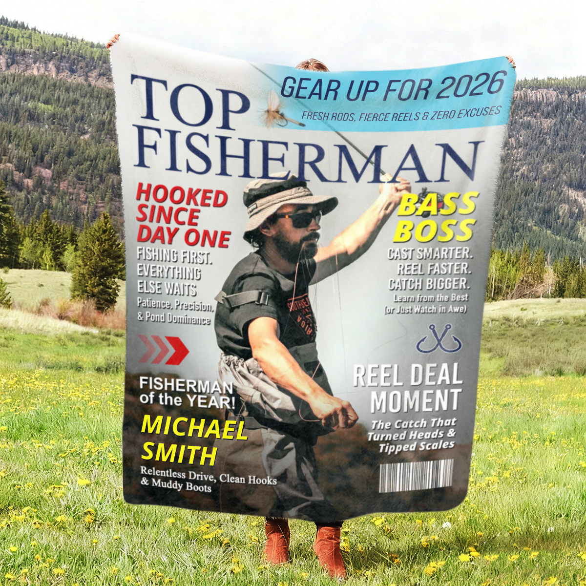 Personalized Fishing Magazine Cover Blanket Gifts for Men, Fly Fishing, Fishing Dad Gift