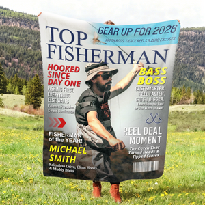 Personalized Fishing Magazine Cover Blanket Gifts for Men, Fly Fishing, Fishing Dad Gift