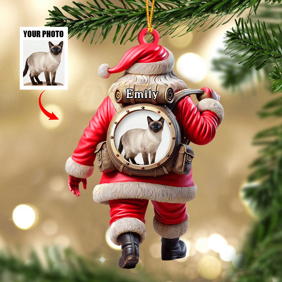 Personalized Name Santa and Pet Ornament Pet Lover Christmas Gift