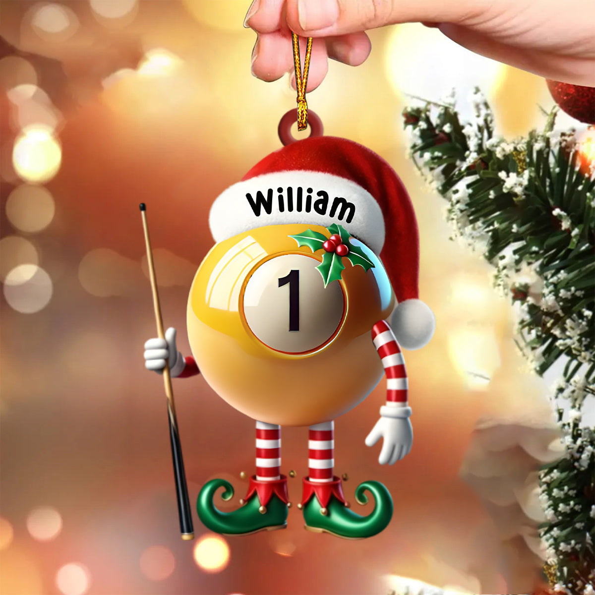Billiard Santa Ball Christmas Ornament, Personalized Ornament