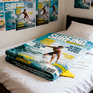 Personalized Surfing Magazine Cover Blanket  Unique Gifts For Surfing Lover