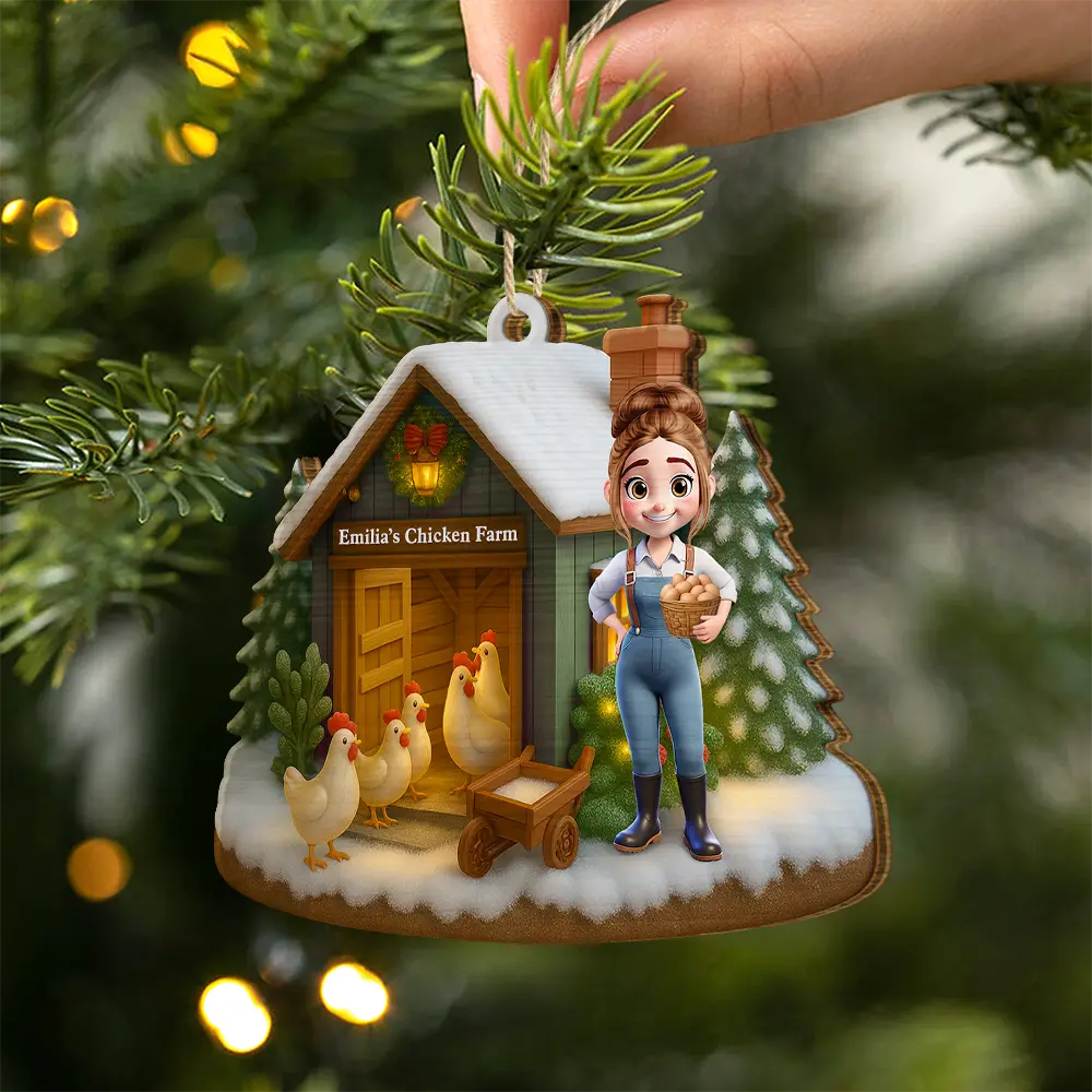 Christmas Chicken Farm - Personalized Custom Shaped Wooden Ornament