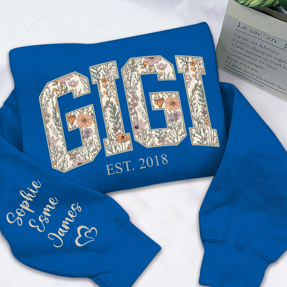 Custom Floral GIGI Sweatshirt – Personalized Grandma Est Year & Grandkids Names