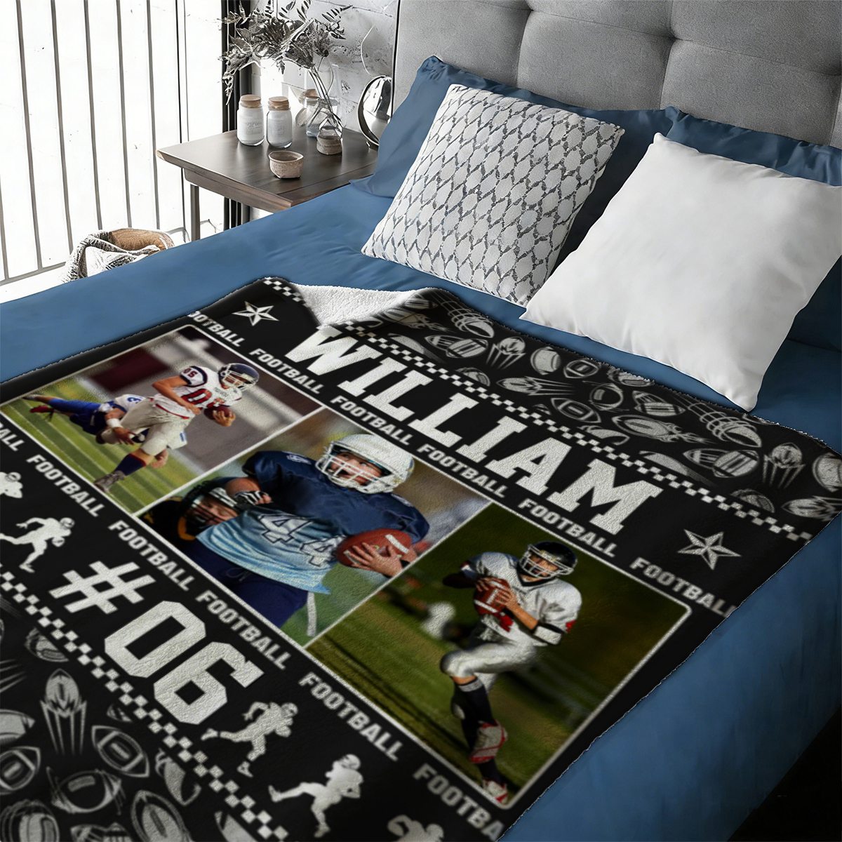 Personalized American Football Blanket – Custom Sports Blanket with Name & Photo, Football Player Gift