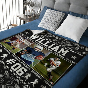 Personalized American Football Blanket – Custom Sports Blanket with Name & Photo, Football Player Gift