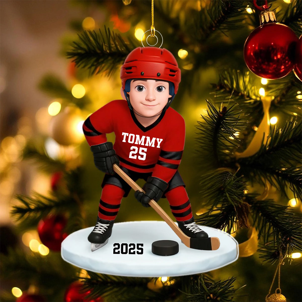Hockey Girl Boy - Personalized Acrylic Ornament - Christmas Gift for Daughter Son