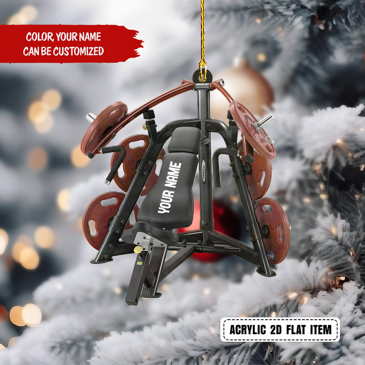 Personalized Weight Lifting Machine Christmas Ornament, Fitness Workout Acrylic Ornament, Gym Body Builder Gift