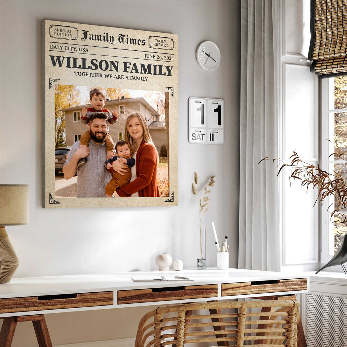 Personalized Newspaper Wall Art, Family Times Magazine Poster Print, Family Photos Canvas