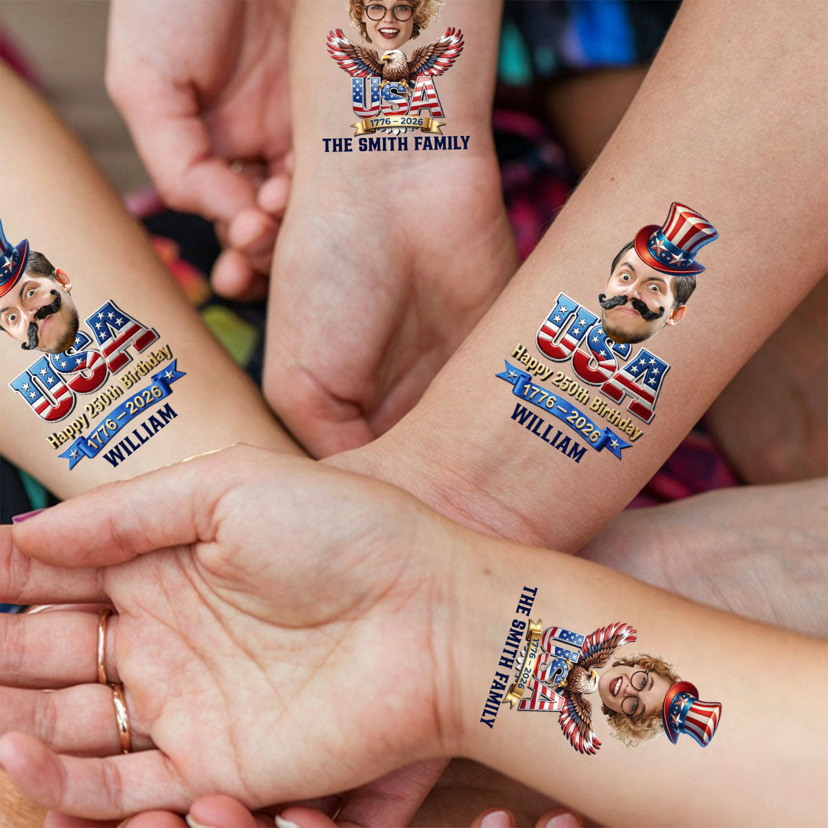 Custom Party Tattoo- Personalized America 250th Anniversary Gifts For Mom, Dad, Brother, Sister, Kids