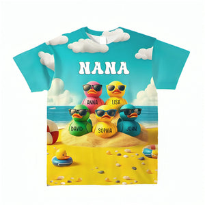 Personalized Ducklings Grandkids Summer Beach 3D T Shirt Gift For Grandma