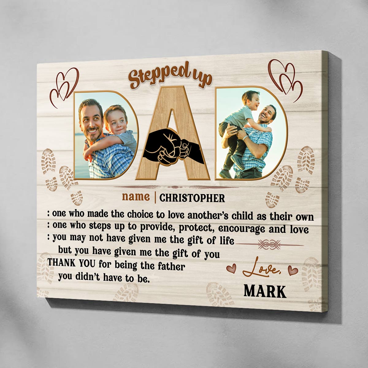 Denifition of Stepped up Dad Personalized Photo Canvas Print