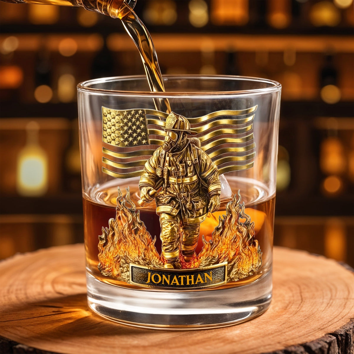 Personalized Firefighter & American Flag Whiskey Glass – "Celebrate Our Heroes" | Gift For Firefighters