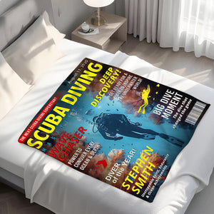 Personalized Scuba Diving Magazine Cover Blanket, Custom Scuba Diving Dad Gift, Scuba Diving Lover Gift
