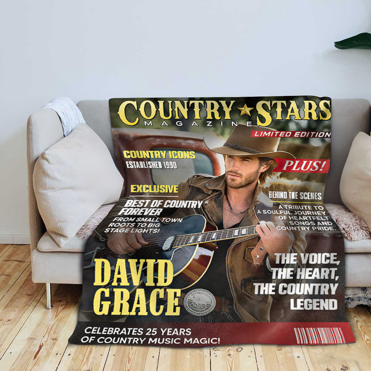 Personalized Country Stars Magazine Blanket, Custom Country Stars Photo Canvas, Cool Gift For Music Lover