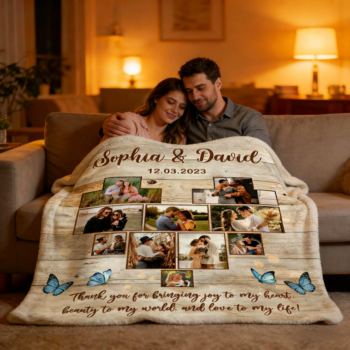 Custom Heart Photo Collage Blanket, Anniversary Collage Gift for Boyfriend, Girlfriend, Personalized Wedding Photo Gift