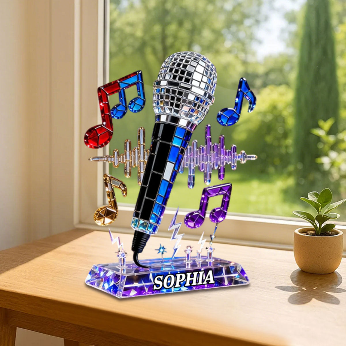 Personalized Microphone Stained Glass Effect Acrylic Plaque, Singing Music Lover Gift