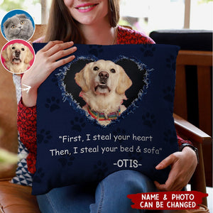 Personalized Custom Photo Dog Cat Steal Your Heart Pillow- Gift For Pet Lovers