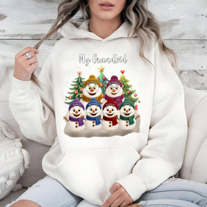 Grandma Snowman With Grandkids Lovely - Personalized Pure Cotton Hoodie