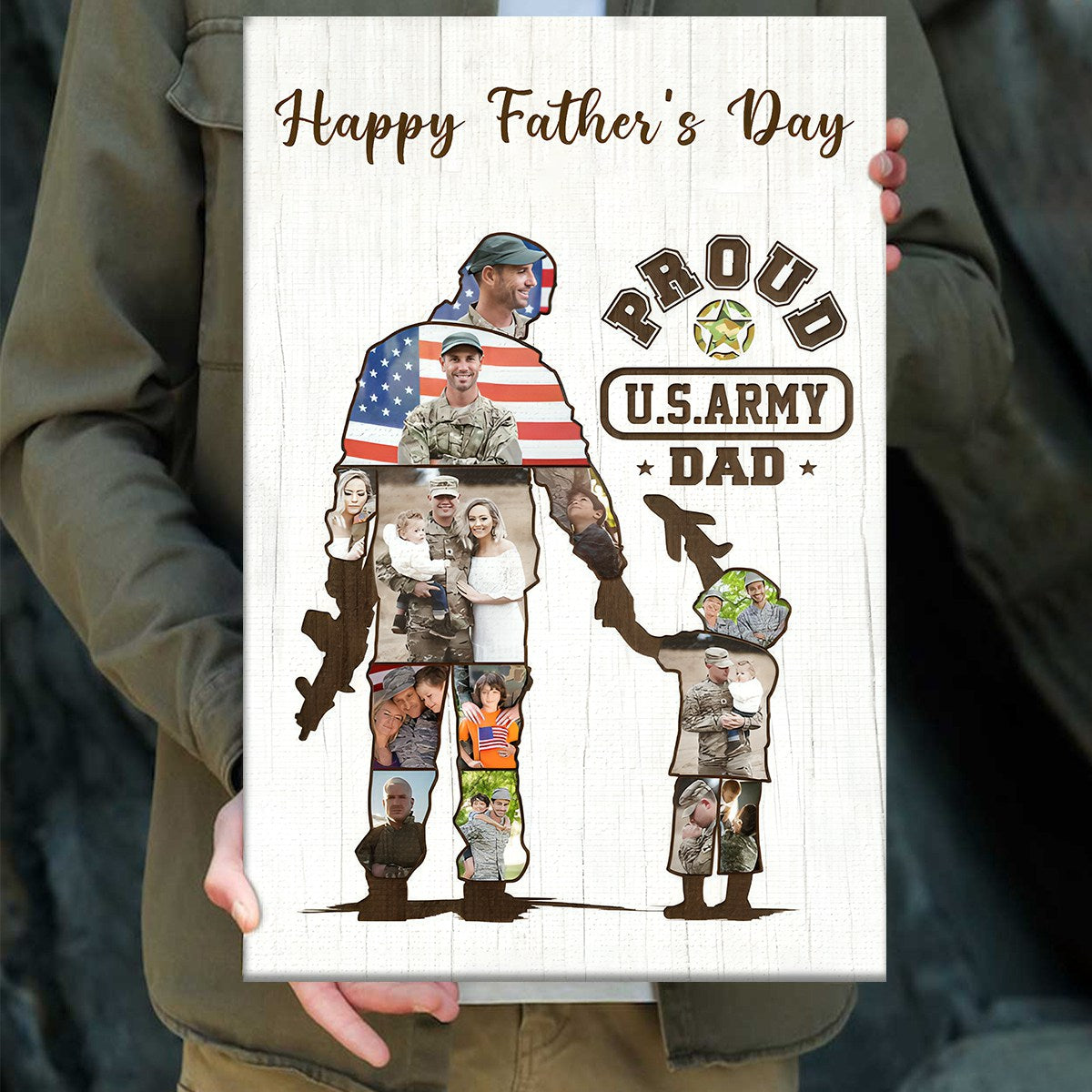 Personalized Army Dad and Son Canvas, Army Soldier Photo Collage Canvas