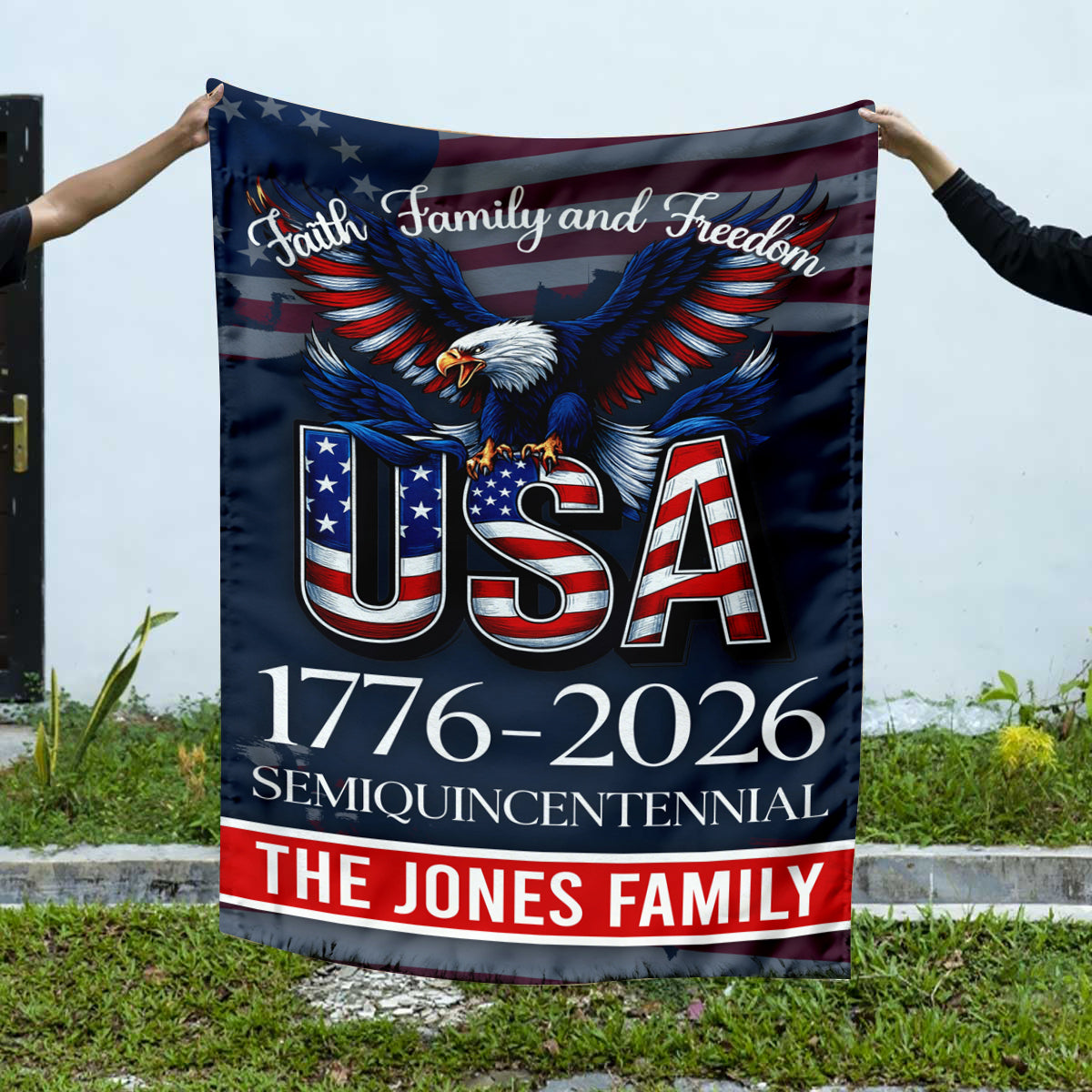 Custom Name Faith, Family & Freedom America 250 Years Patriotic Blanket