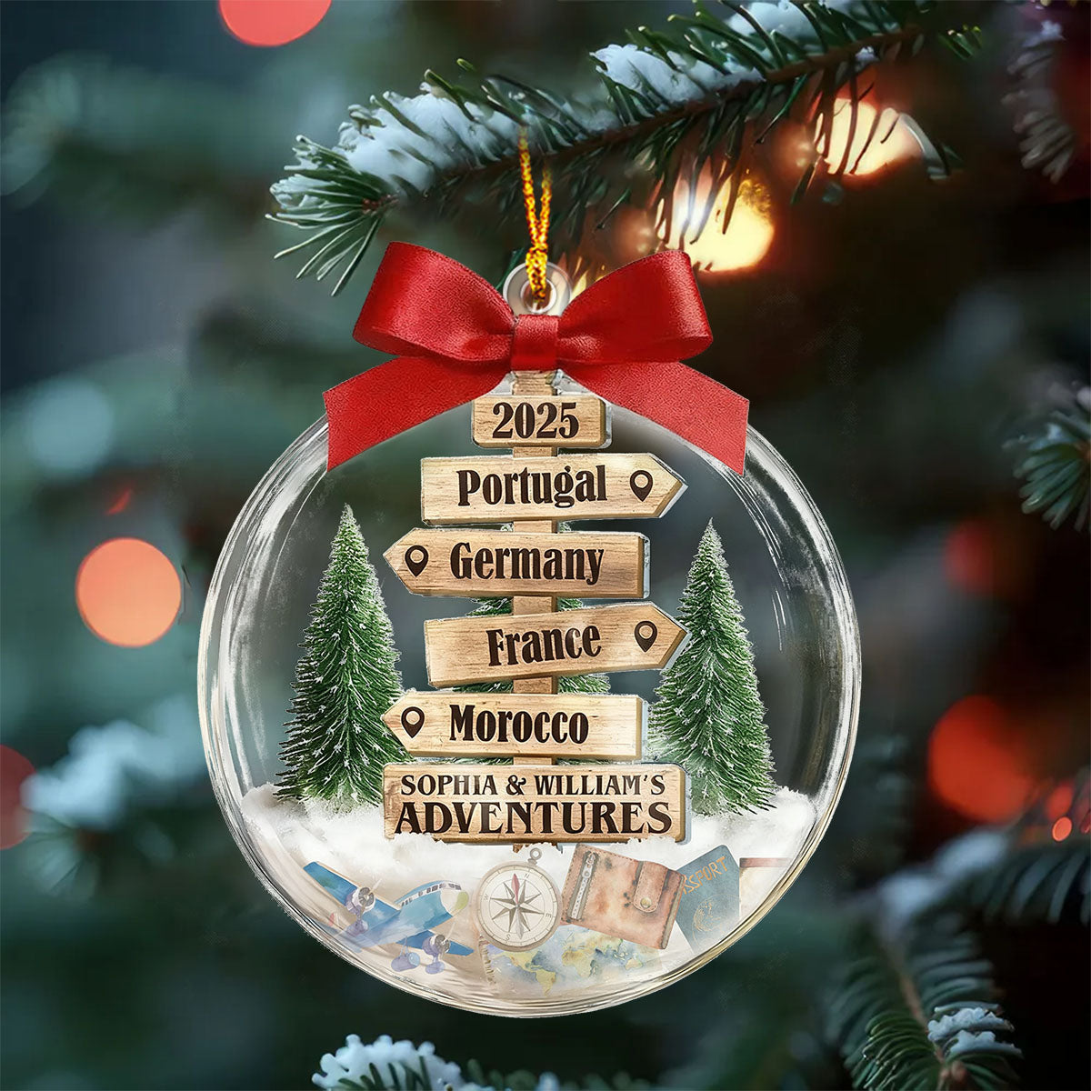 Christmas Ornament Travel Sign Post - Personalized Acrylic Ornament