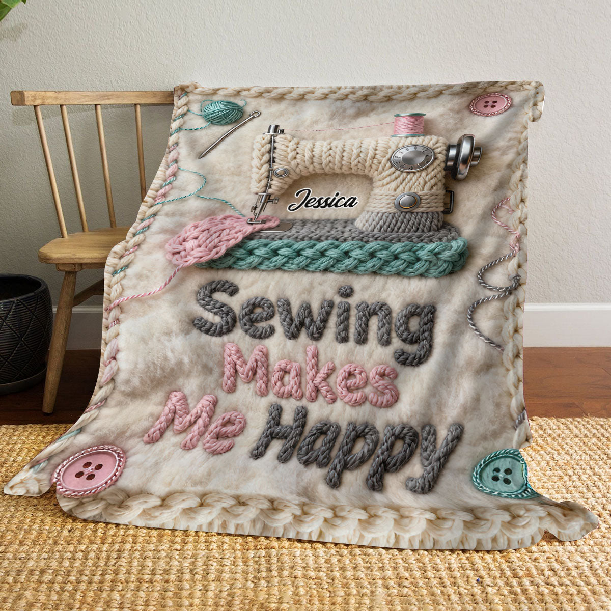 Sewing Makes Me Happy - Personalized Sewing Blanket