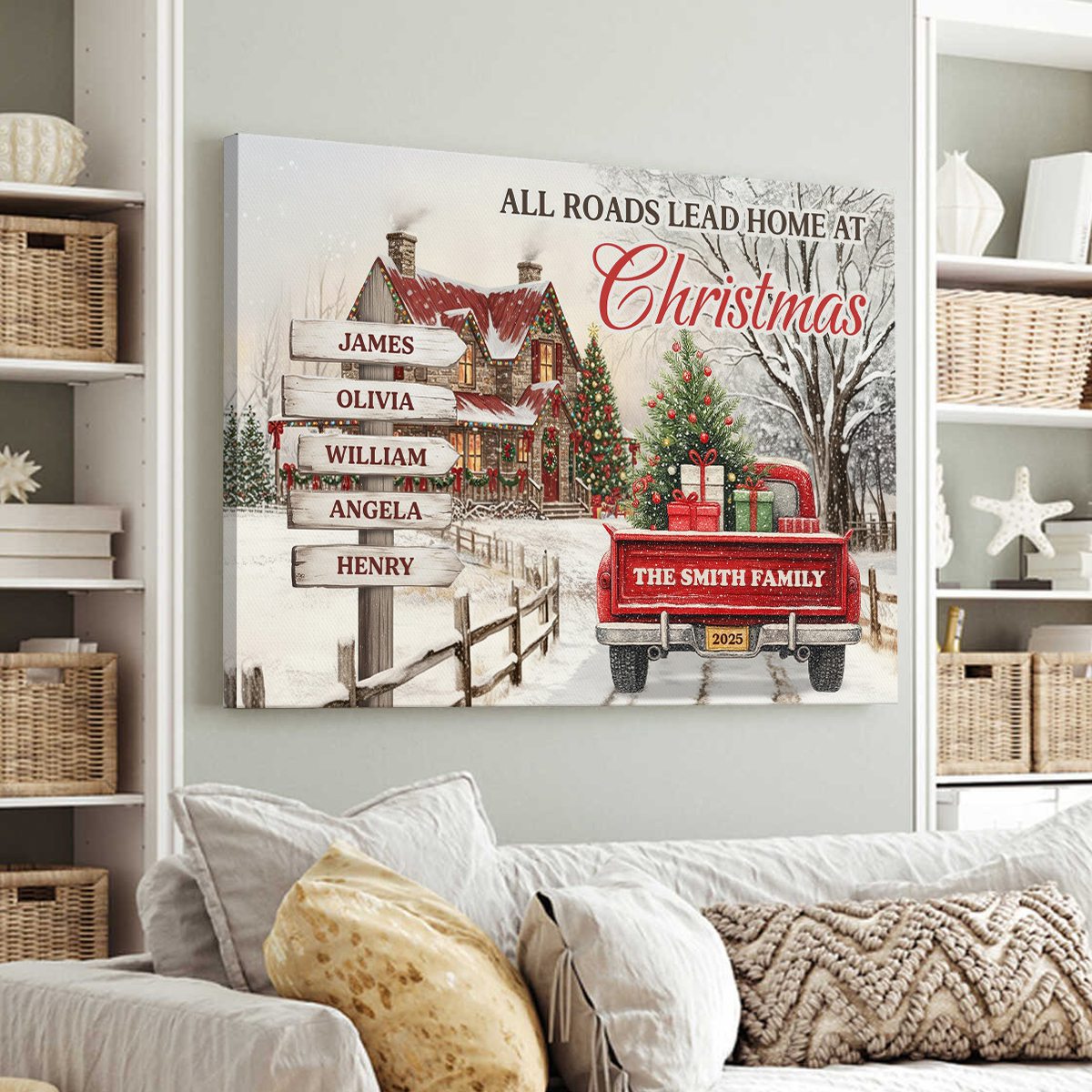 "All Roads Lead Home at Christmas" Canvas Poster - Personalize Names & Year