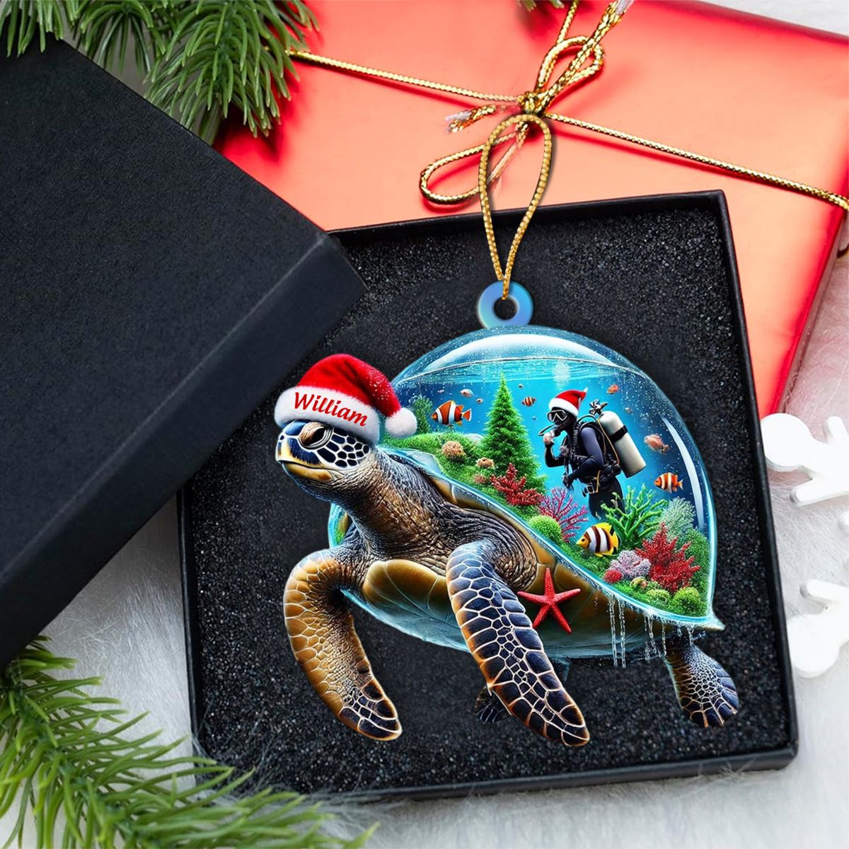 Personalized Turtle Diving Custom Name Ornament, Diving Lover Christmas Gift