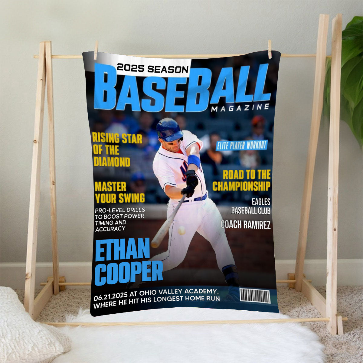 Personalized Baseball Magazine Cover Blanket, Baseball Player Gift