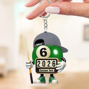 Custom Name and Year Billiard Keychain, Billiard Lover Gift
