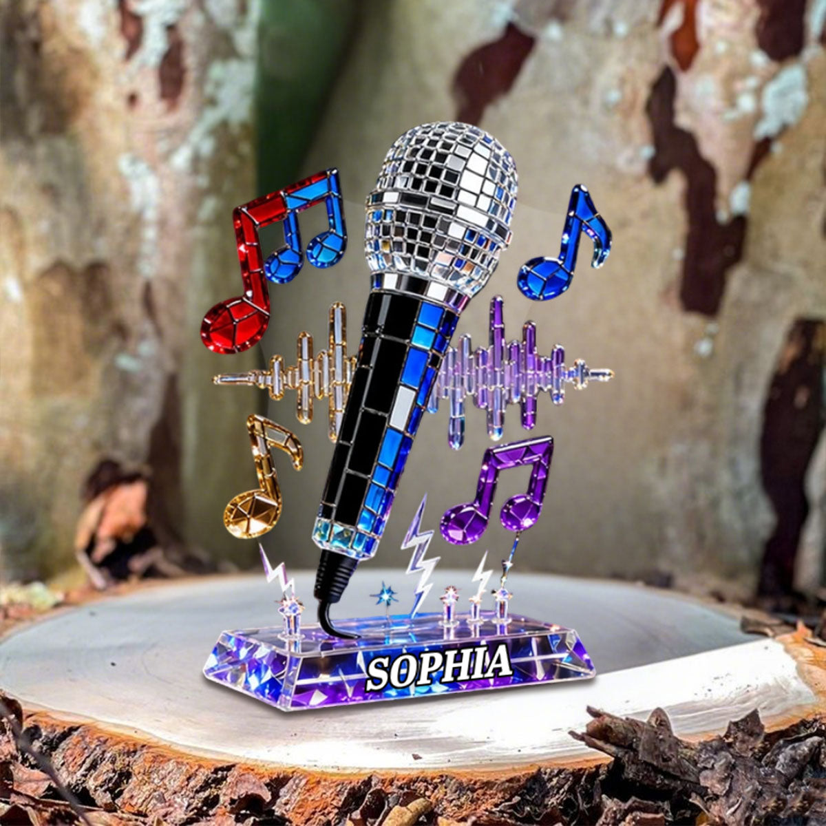 Personalized Microphone Stained Glass Effect Acrylic Plaque, Singing Music Lover Gift