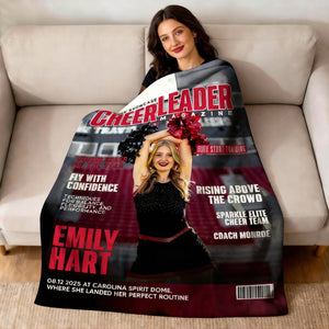 Personalized Cheerleader Magazine Cover Blanket, Custom Cheer Magazine Cover, Cheerleader Gift