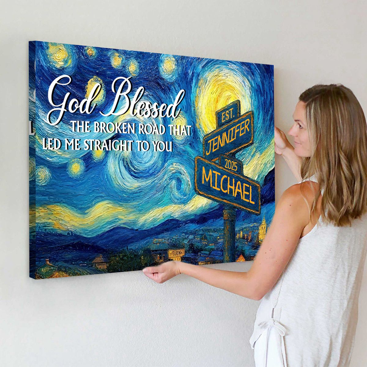 Personalized Canvas Poster Wall Art with Road Sign Design Wonderful Present for Couples