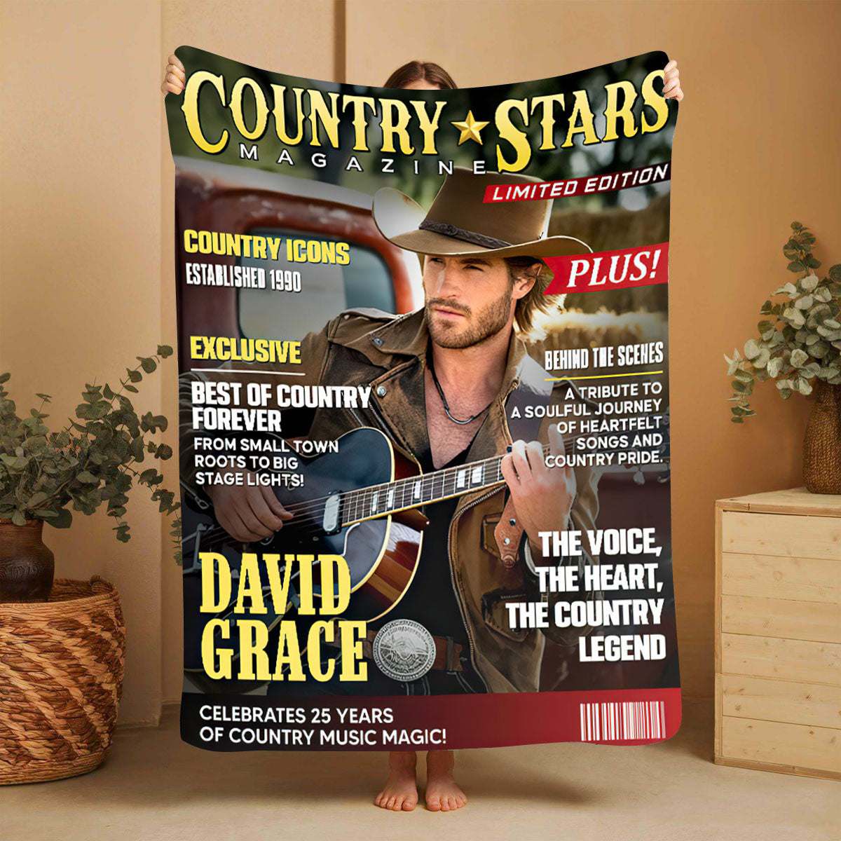 Personalized Country Stars Magazine Blanket, Custom Country Stars Photo Canvas, Cool Gift For Music Lover