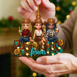 Western Fall Vibe Besties Personalized Wooden Ornament, Fall Gift for Best Friends