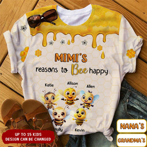 Personalized Grandma's Reasons To Bee Happy All-over Print T Shirt