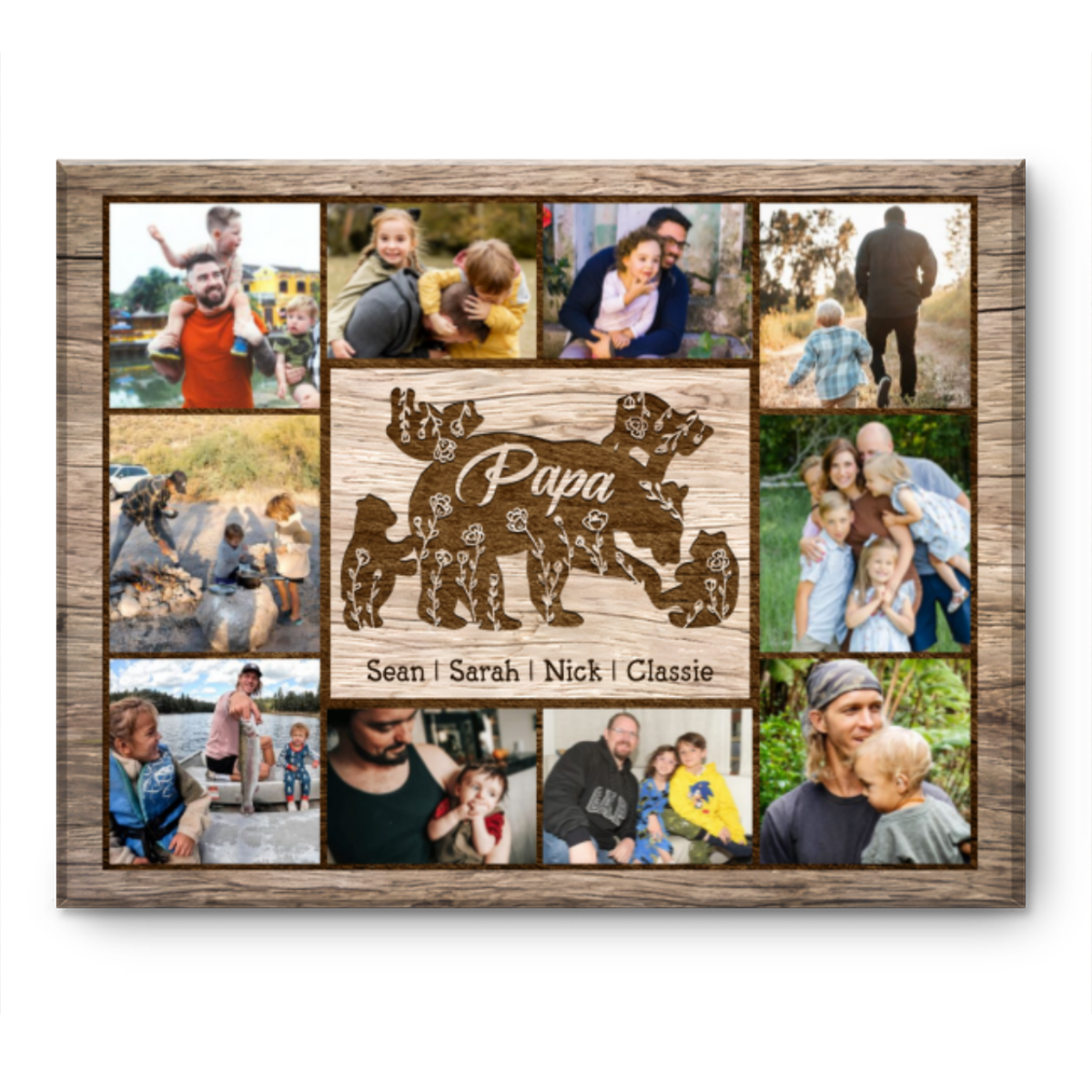Papa Bear With Kid Personalized Daddy Bear Sign Canvas Poster Father’s Day Gift