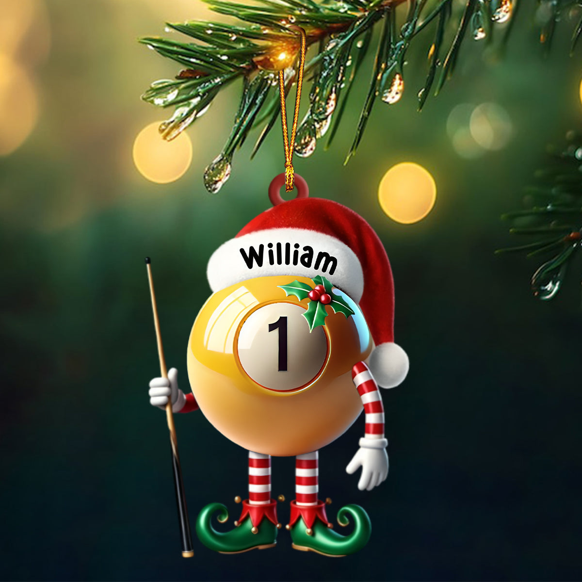 Billiard Santa Ball Christmas Ornament, Personalized Ornament