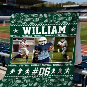 Personalized American Football Blanket – Custom Sports Blanket with Name & Photo, Football Player Gift