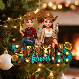 Western Fall Vibe Besties Personalized Wooden Ornament, Fall Gift for Best Friends