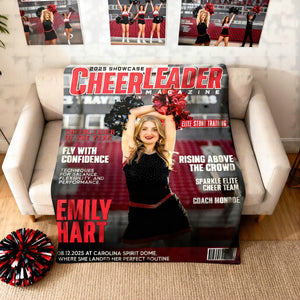 Personalized Cheerleader Magazine Cover Blanket, Custom Cheer Magazine Cover, Cheerleader Gift