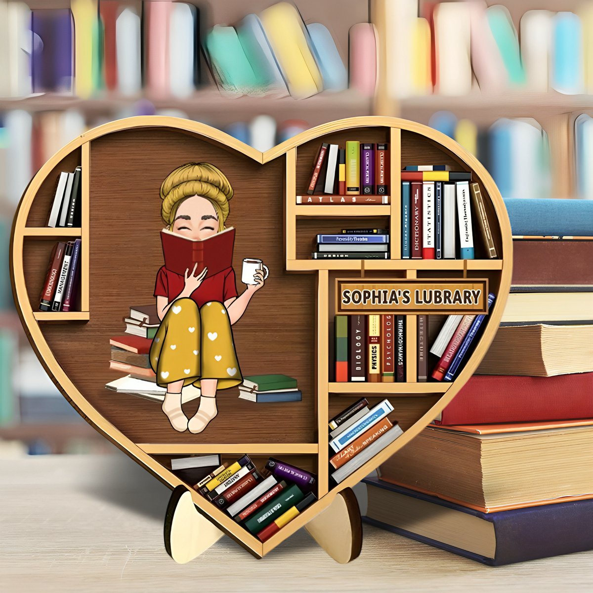 Gift Idea for Reading Book Lover/ Bookself - Personalized 2-Layered Wooden Plaque With Stand