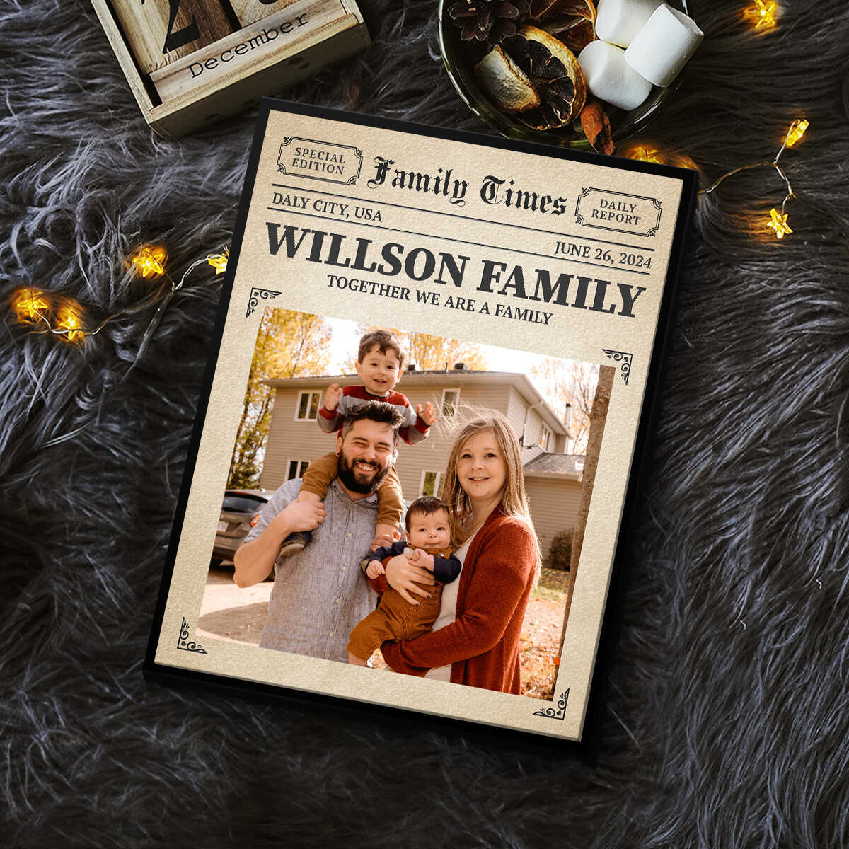 Personalized Newspaper Wall Art, Family Times Magazine Poster Print, Family Photos Canvas