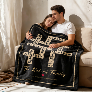 Custom Crossword Family Names Blanket, Personalized Family Name Sign