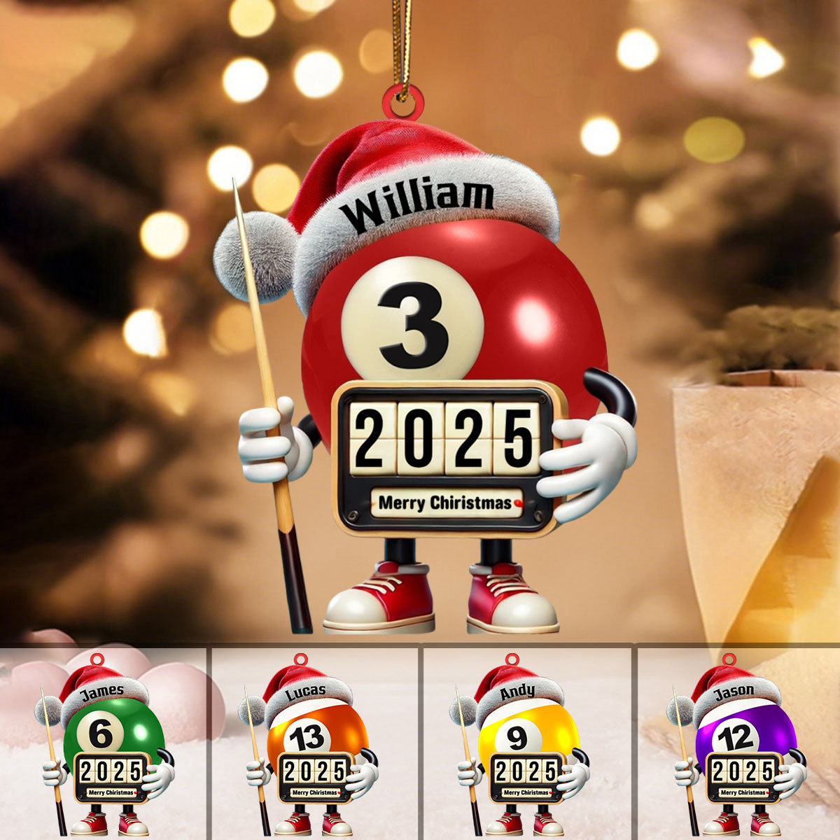 Custom Name and Year Billiard Ornament, Billiard Lover Christmas Gift